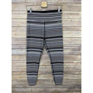 Calvin Klein Medium Performance Leggings Wicking Ruched Leg Striped Gray Black